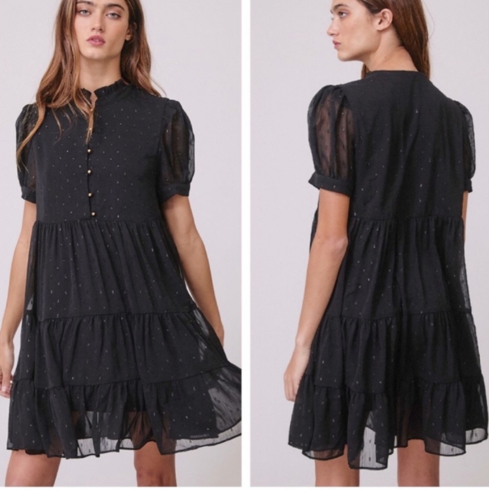 Boho Black Babydoll Dress - L
